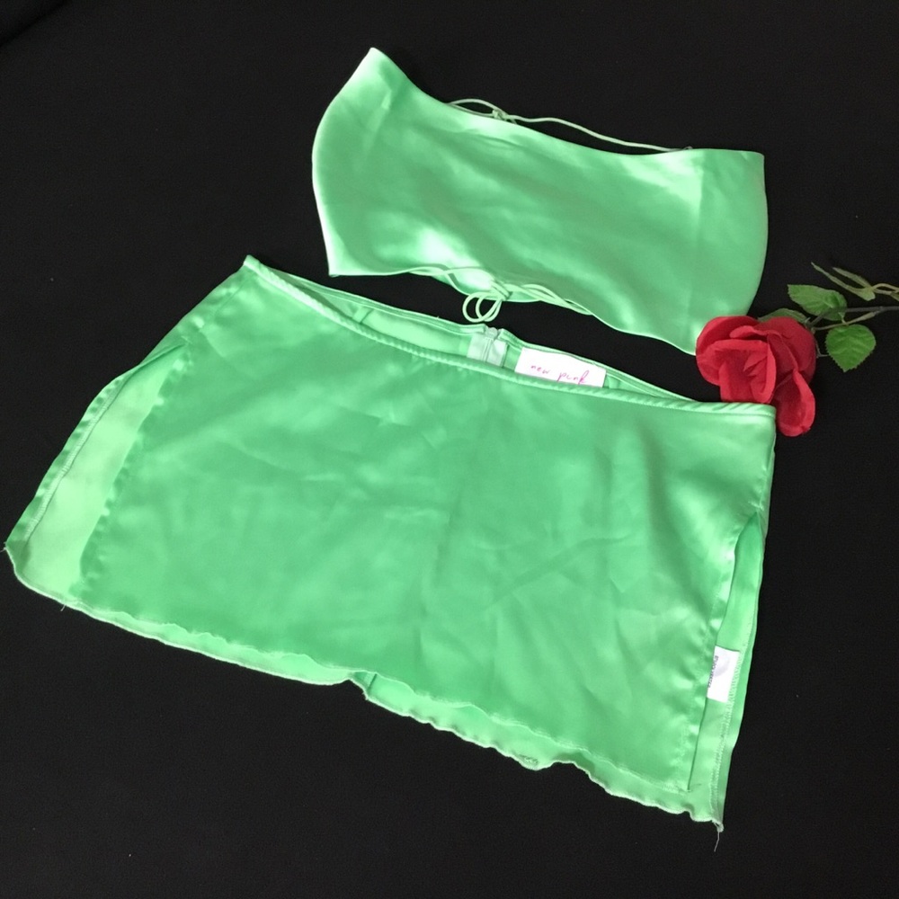 Dolls Kill Green Satin Two-Piece Set
